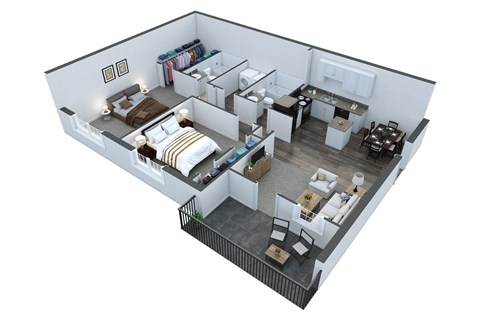 Floor plan for 2 beds, 2 baths, 985 sqft
